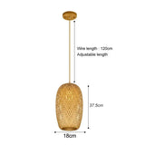 Bamboo Chandelier Pendant Wood Ceiling Lamp - Wood - 37.5 x 18 cm / White light - Ceiling Lamp