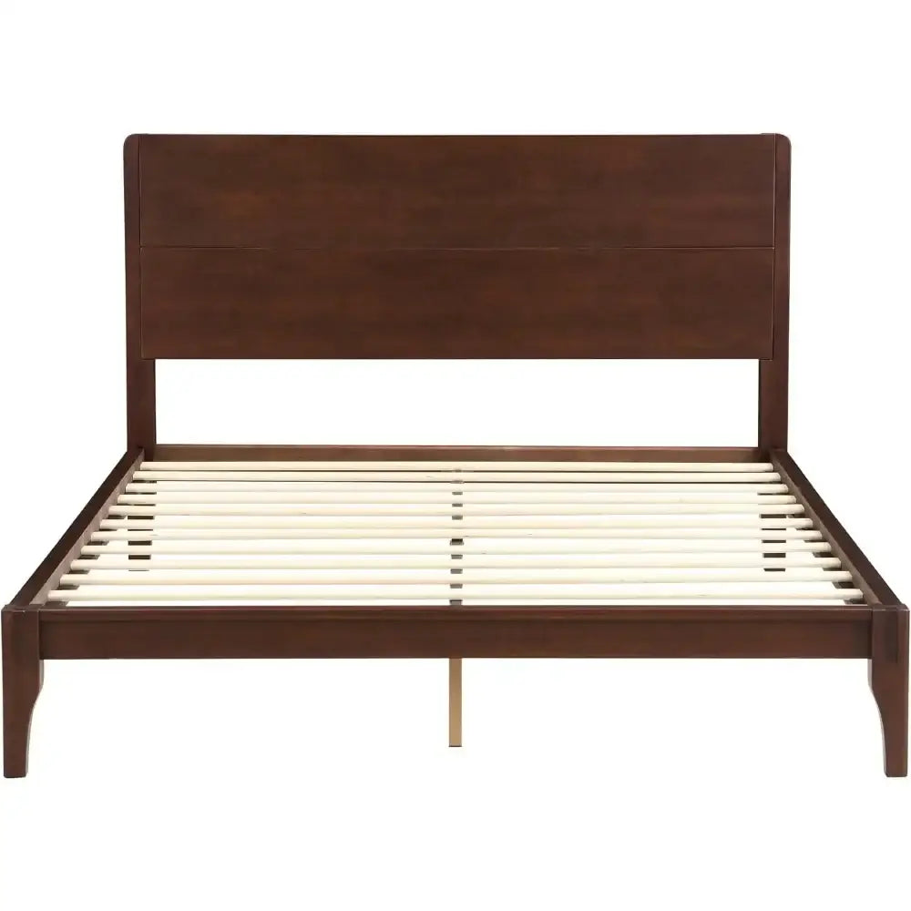 Bamboo Modern Frame Tall Headboard Platform Bed - Brown - Bedroom