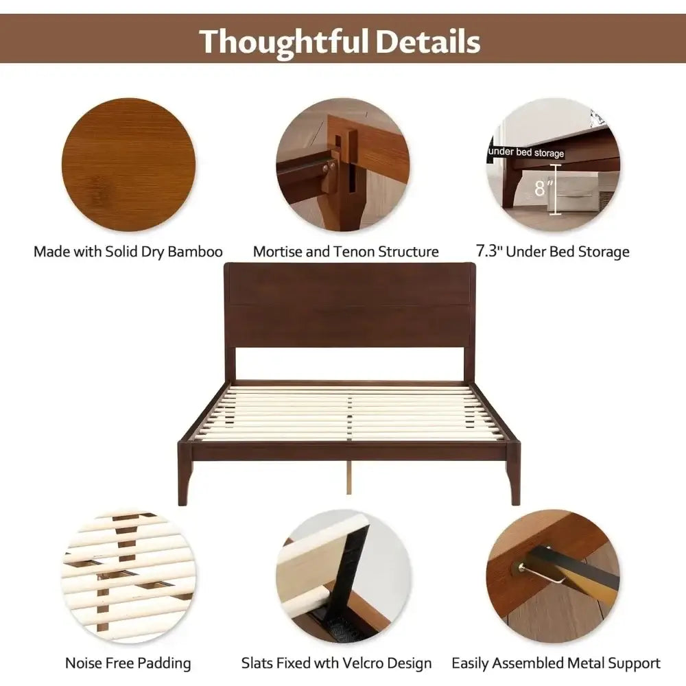 Bamboo Modern Frame Tall Headboard Platform Bed - Brown - Bedroom