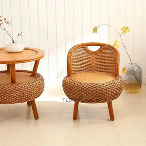 Bamboo rattan patio set showing natural woven texture and lightweight construction detail.