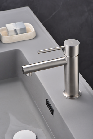 Moscow Steel Single Lever Sink Faucet Modern Design, in a bathroom setting