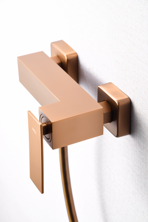 Brushed Rose Gold Single Handle Shower Kit, mixer detail