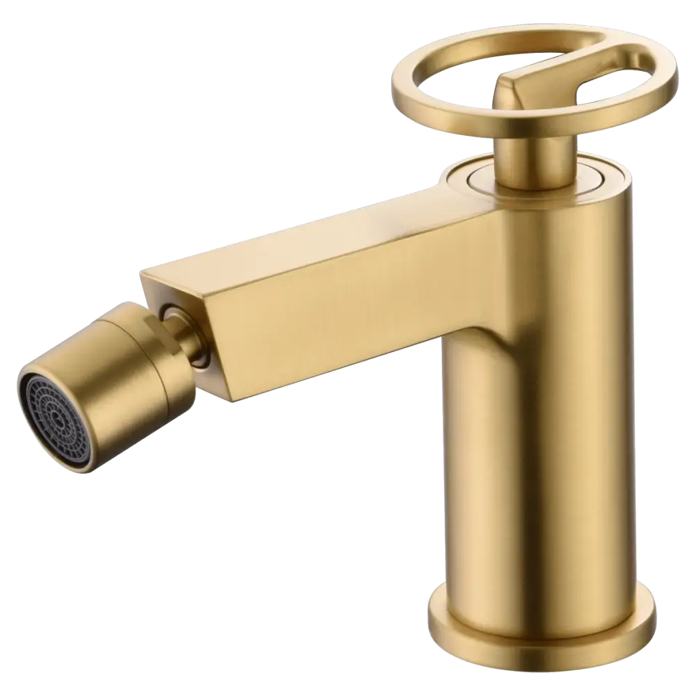 Olimpo brushed gold single handle bidet mixer faucet closeup