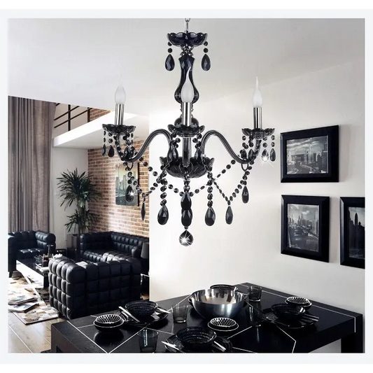 Black Crystal Tears Chandelier Lamp - 3 Arm Lights / Without Lampshades - Chandelier