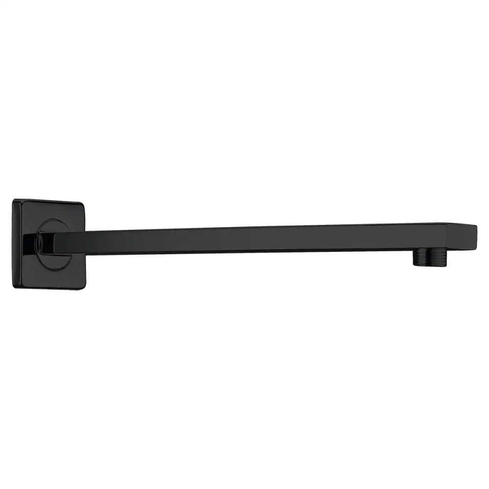 Matte black square shower arm modern bathroom fixture close-up