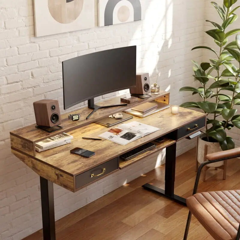 Brooklyn LED Electric Standing Desk with Drawers - Executive Desk
