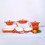 Cast Iron Non stick Pan Pot Casserole - 7-Piece Set / Orange - Cookware set