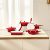 Cast Iron Non stick Pan Pot Casserole - 7-Piece Set / Red - Cookware set