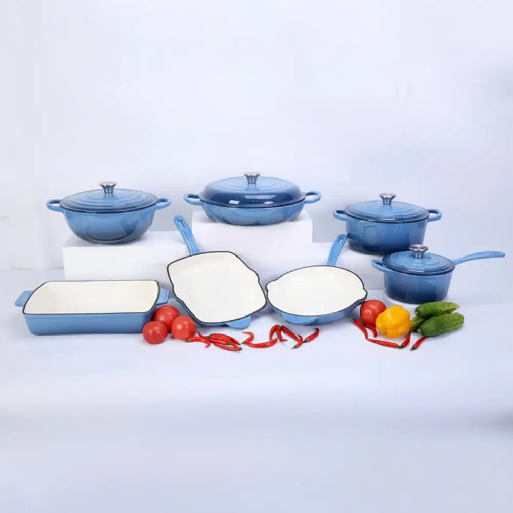 Cast Iron Non stick Pan Pot Casserole - 7-Piece Set / Sky blue - Cookware set