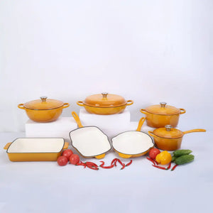 Cast Iron Non stick Pan Pot Casserole - 7-Piece Set / Yellow - Cookware set