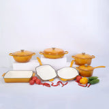 Cast Iron Non stick Pan Pot Casserole - 7-Piece Set / Yellow - Cookware set
