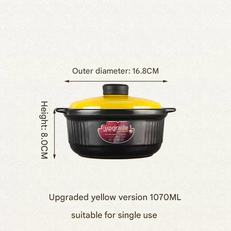 Ceramic Casserole Large Capacity Stone Stew Pot - 1070ml - black and yellow silicone top - Cookware set