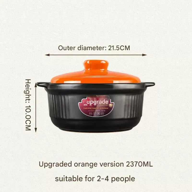 Ceramic Casserole Large Capacity Stone Stew Pot - 2370ml - black and orange cover - Cookware set