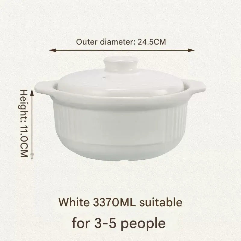 Ceramic Casserole Large Capacity Stone Stew Pot - 3370ml white - Cookware set