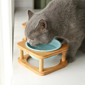 Elevated Ceramic Pet Feeding Bowl with Wooden Stand - view 10
