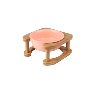 Elevated Ceramic Pet Feeding Bowl with Wooden Stand - view 5