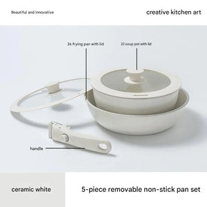 Ceramic Removable Non Stick Cookware Handle Frying Pot Set - 6 pieces - 26 frying pan with lid + 24 frying pan without
