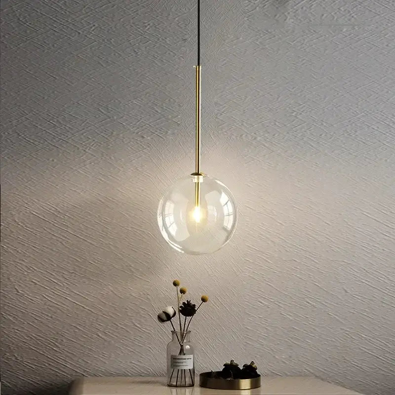 Clear Glass Ball Bedside Pendant Hanging Lamp - Pendant Lamp