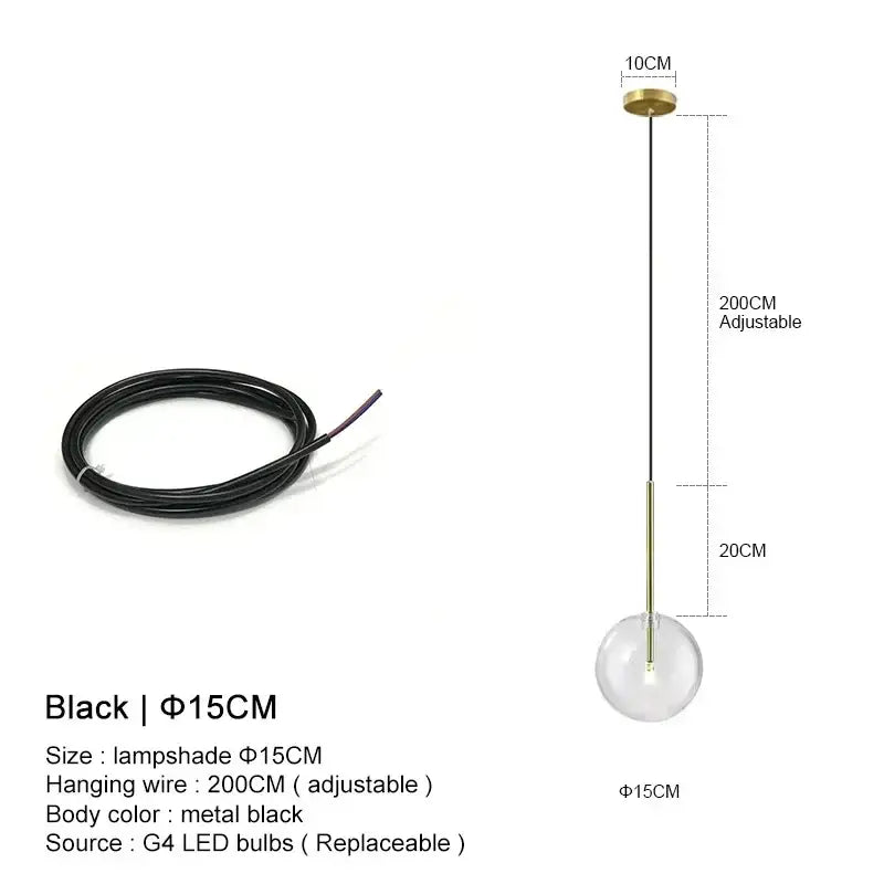 Clear Glass Ball Bedside Pendant Hanging Lamp - Pendant Lamp