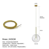 Clear Glass Ball Bedside Pendant Hanging Lamp - Brass Wire - 25 cm / Hanging Wire - 200 cm / Warm White - Pendant Lamp
