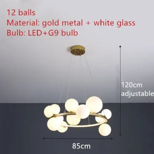 Clear Glass Bubble LED Chandelier Lamp - 12-Gold-White / Warm White - Ceiling Light