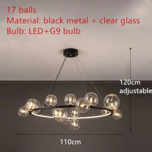 Clear Glass Bubble LED Chandelier Lamp - 17-Black-Clear / Warm White - Ceiling Light