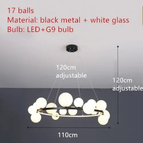 Clear Glass Bubble LED Chandelier Lamp - 17-Black-White / Warm White - Ceiling Light