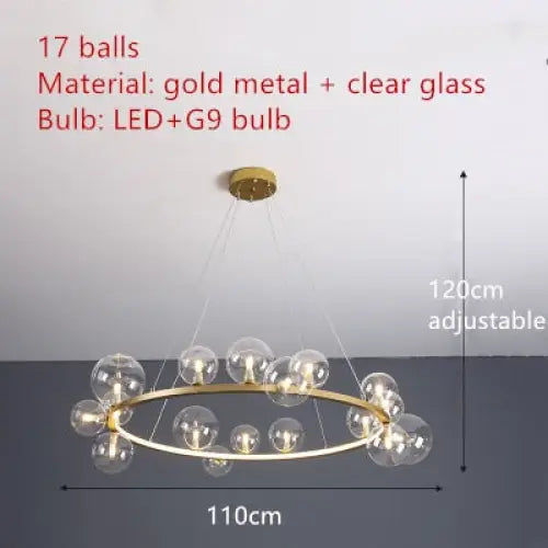 Clear Glass Bubble LED Chandelier Lamp - 17-Gold-Clear / Warm White - Ceiling Light