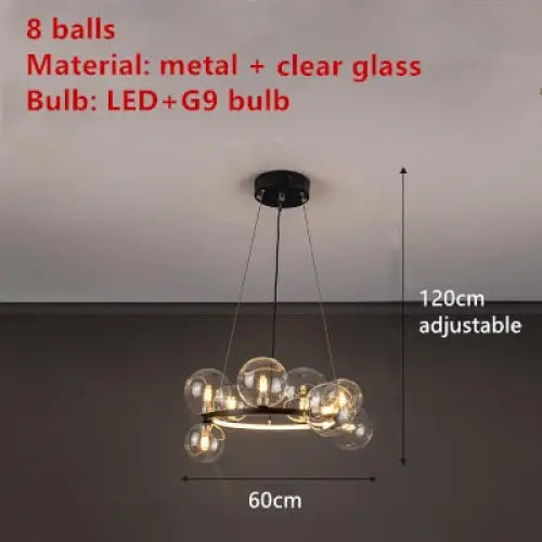 Clear Glass Bubble LED Chandelier Lamp - 8-Black-Clear / Warm White - Ceiling Light