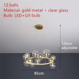 Clear Glass Bubble LED Chandelier Lamp - 12-Gold-Clear / Warm White - Ceiling Light