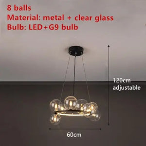 Clear Glass Bubble LED Chandelier Lamp - 8-Black-Clear / Warm White - Ceiling Light