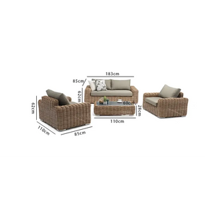 Close up of natural wicker rattan weave texture on luxury outdoor patio sofa set
