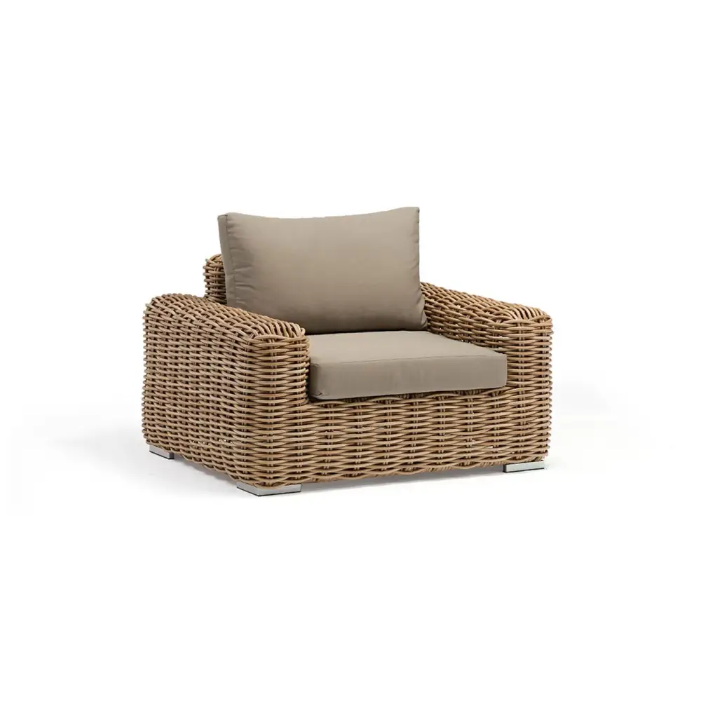 Close up of wicker rattan texture and weave detail on outdoor patio sofa set