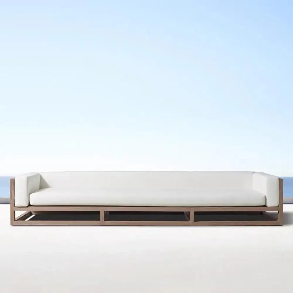 Close up of woven rattan texture and durable aluminum frame on outdoor sectional sofa