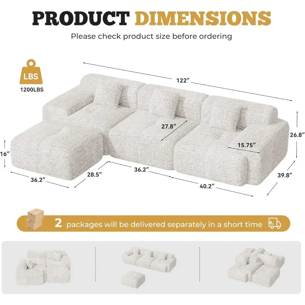 Cloud Haven Modular Chenille Sectional Sofa - United States / Beige - Sofa