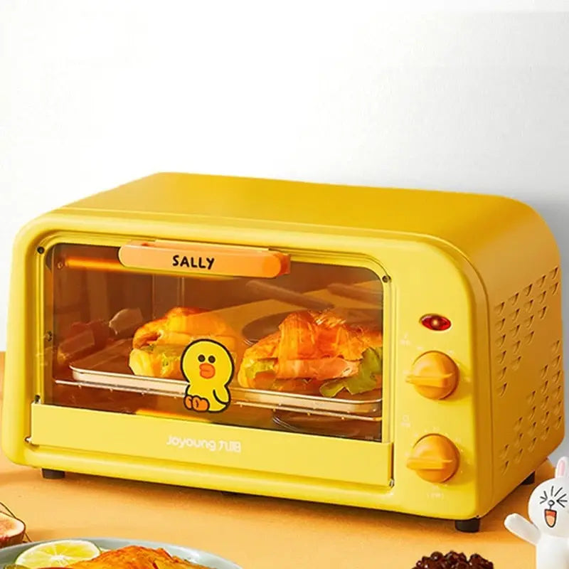 Compact pink mini oven with cute duck design, 10L capacity on white background