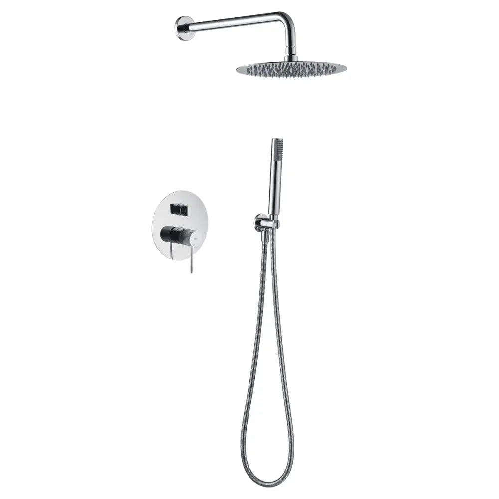 Chrome single handle modern shower set with sleek design on white background