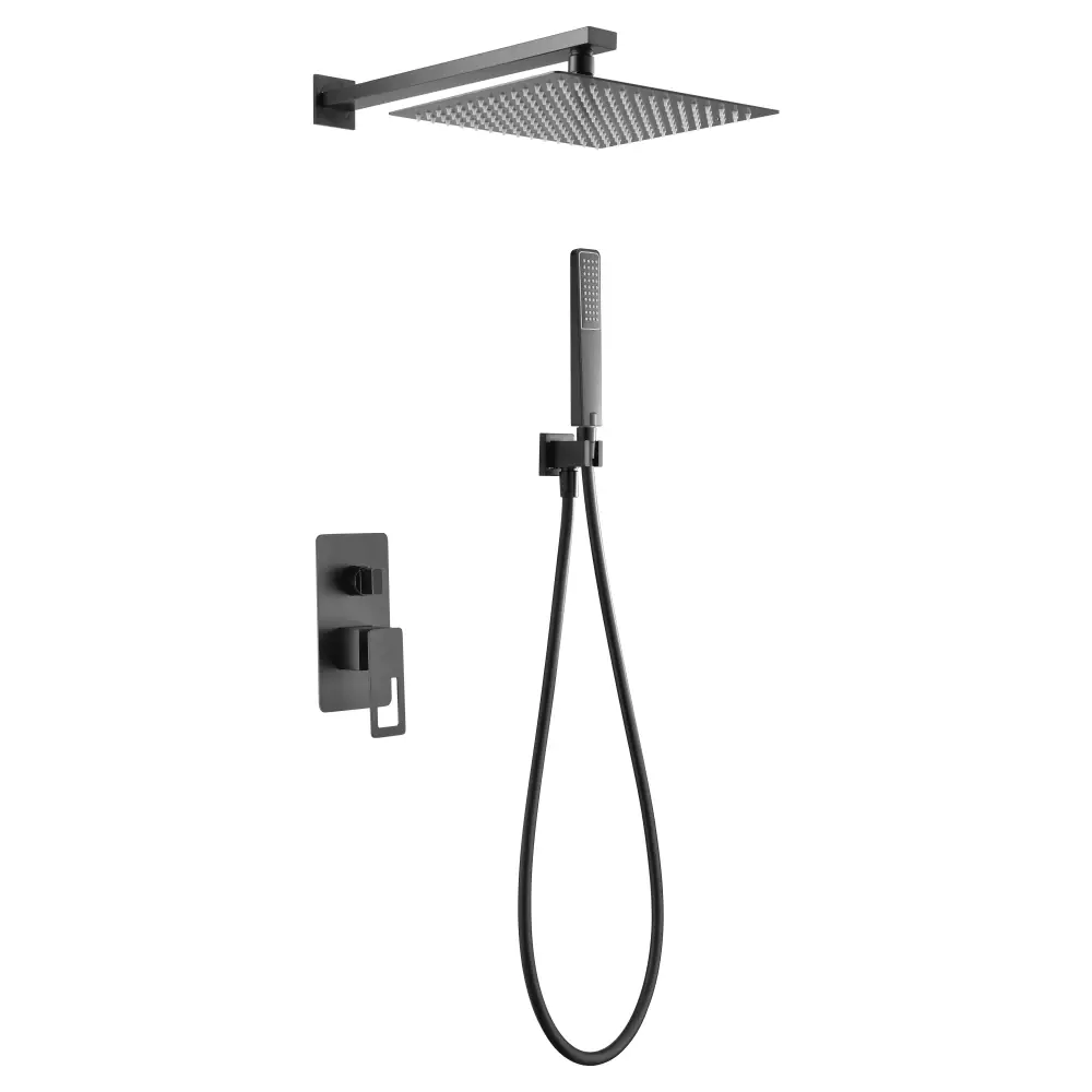 Matte black single handle built-in shower set with modern design detail