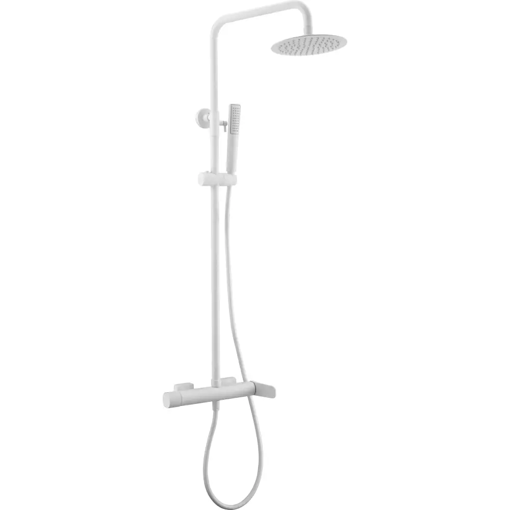 Matte white modern shower set with single handle design and minimalist style