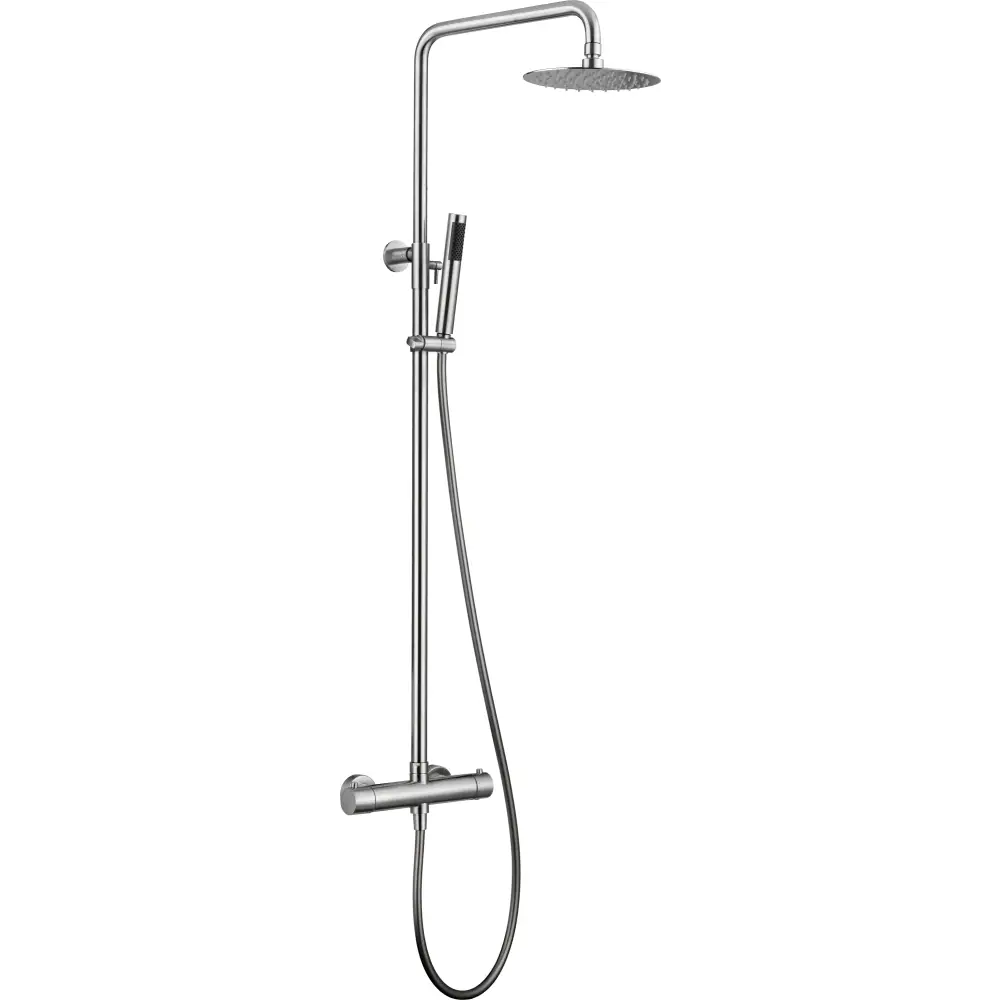Steel thermostatic shower set with modern industrial design chrome finish