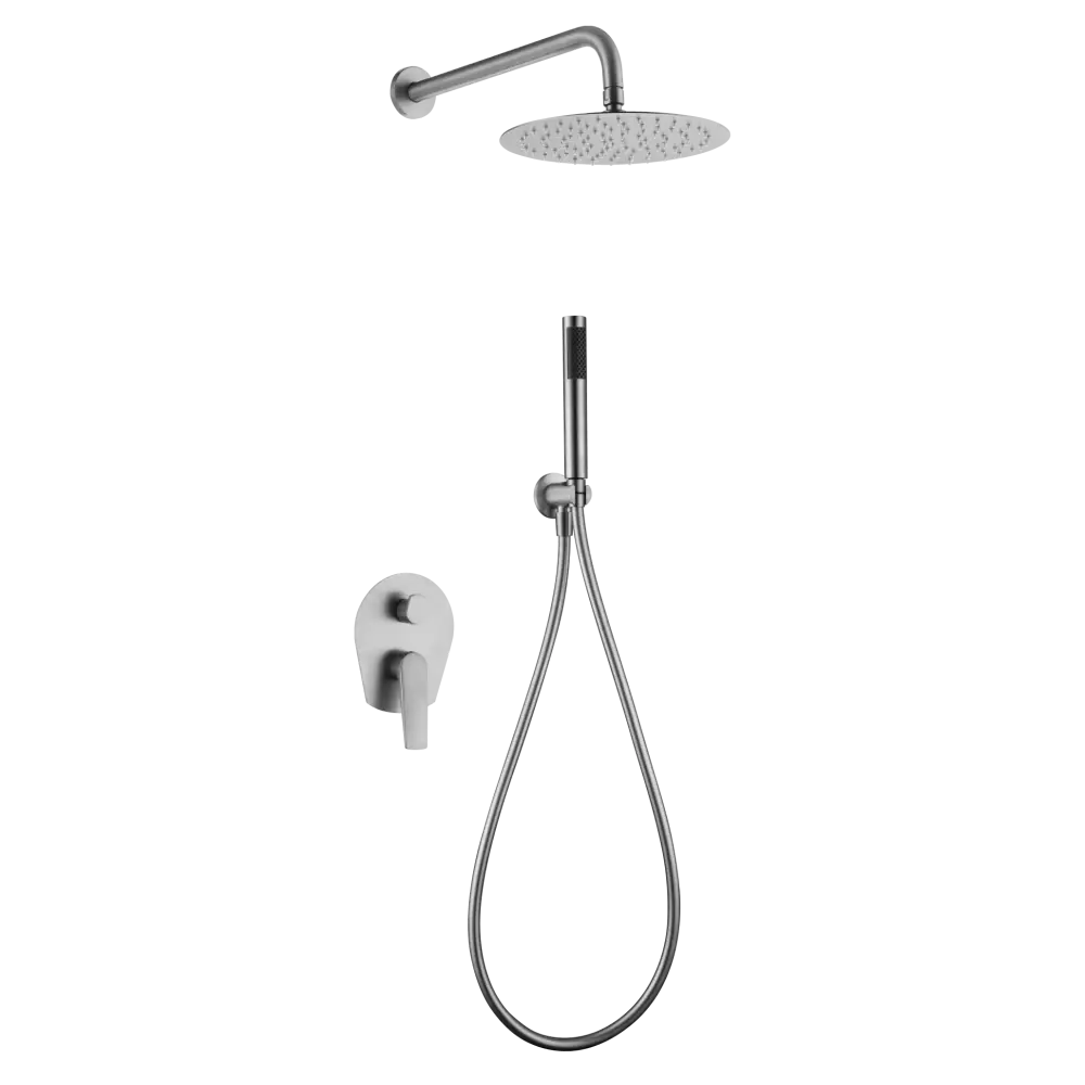 Stainless steel recessed single-lever shower set modern design closeup