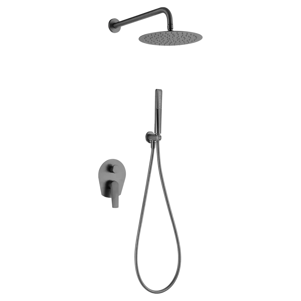 Gun metal black single handle built-in shower set modern design