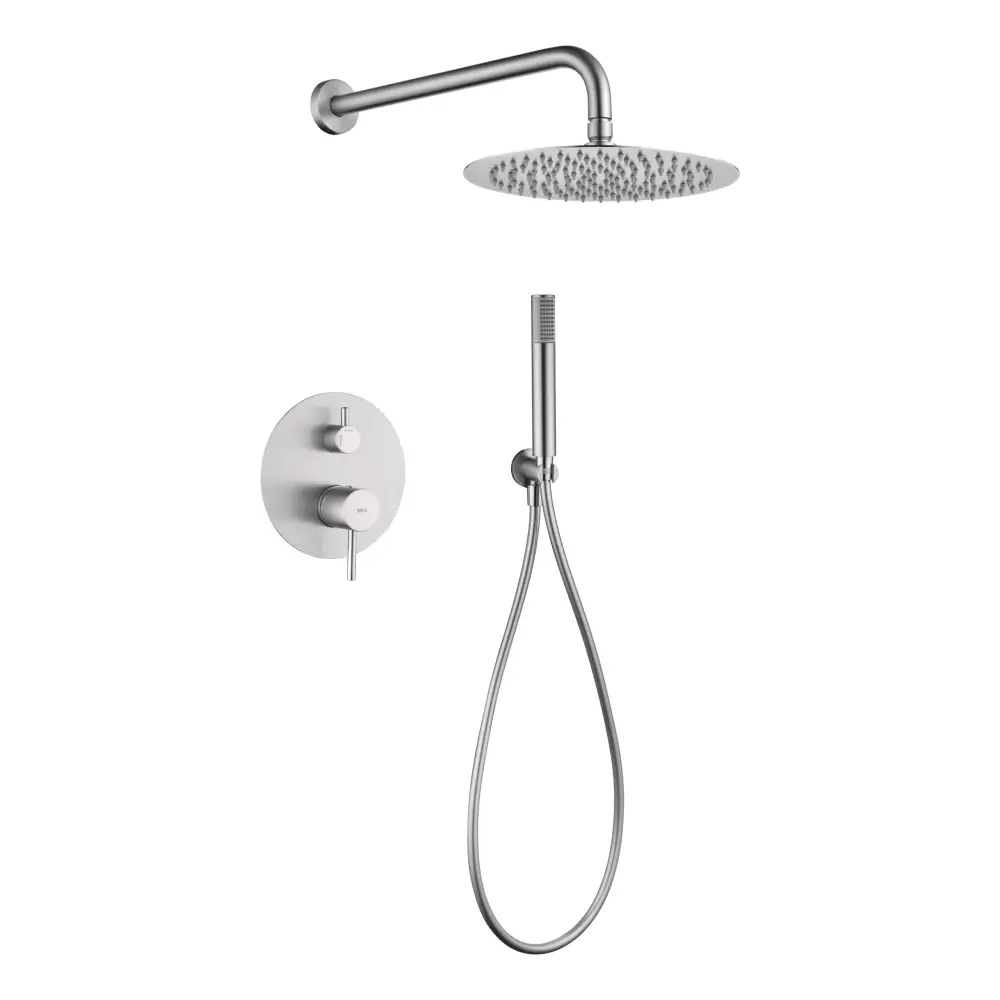 Brushed nickel built-in single-lever shower set with modern monomando design
