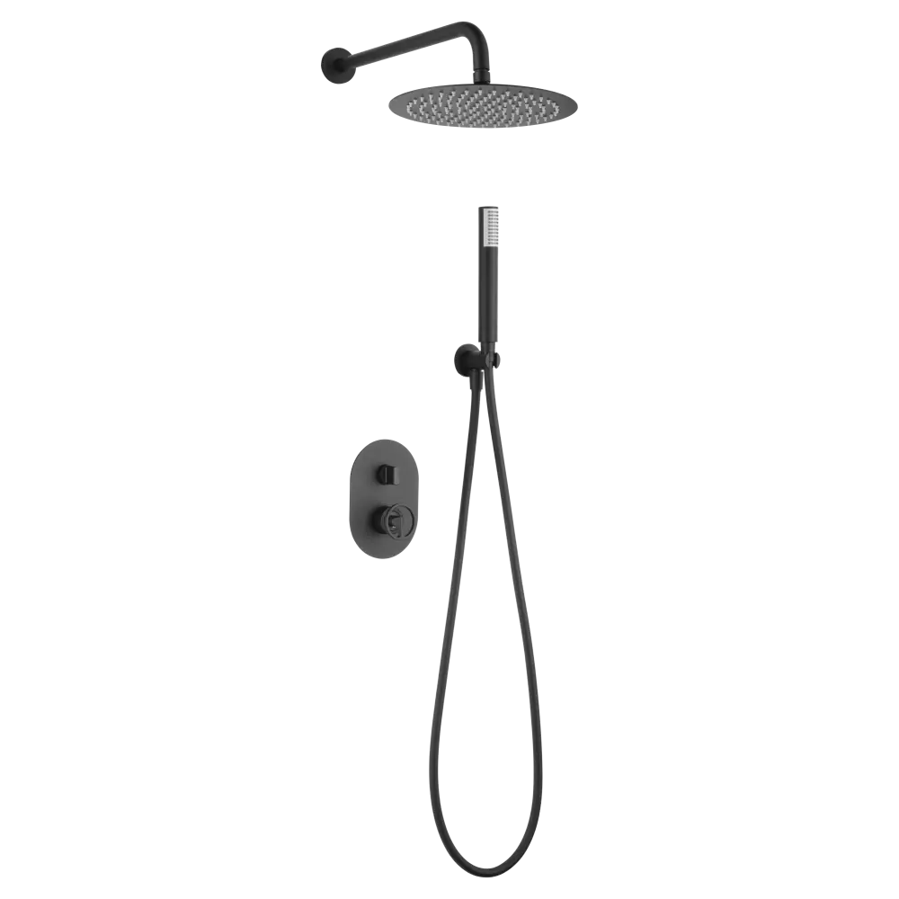 Matte black single-lever shower set with modern minimalist design fixtures