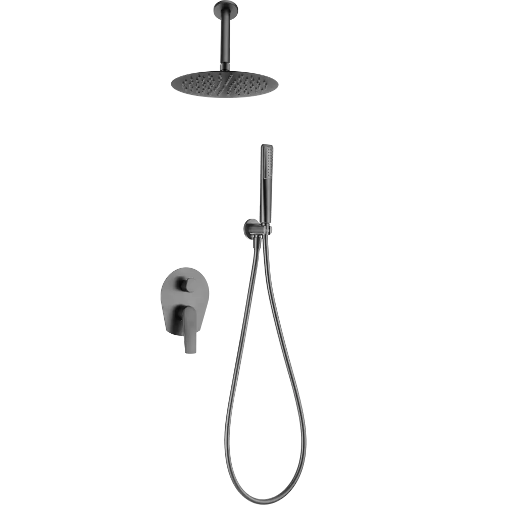Black gun metal single handle built-in shower set with modern design