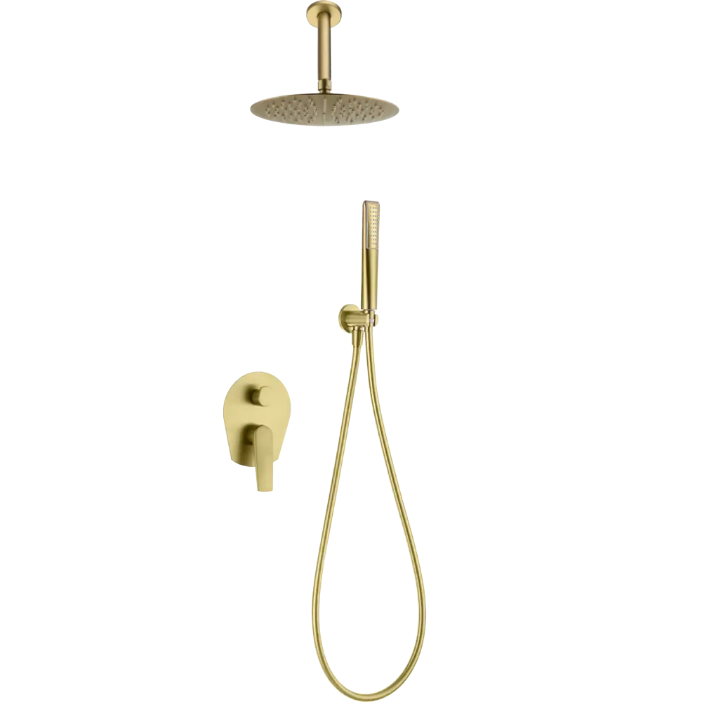 Brushed gold single-lever recessed shower set with modern minimalist design
