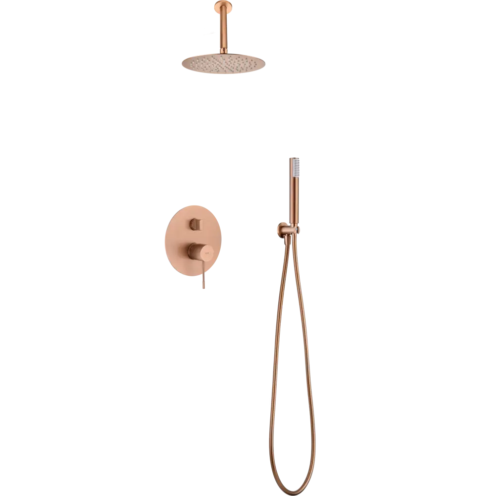 Brushed rose gold single-lever built-in shower set with luxury finish