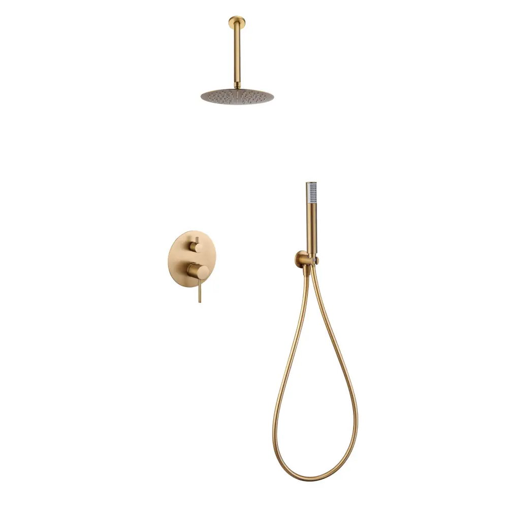 Brushed gold single-lever built-in shower set with modern monomando design