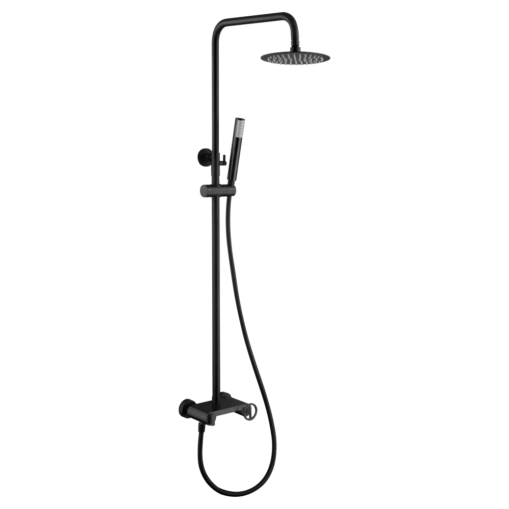 Matte black modern shower set with single handle chrome finish design