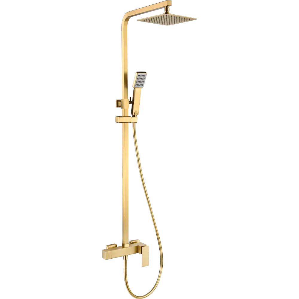 Brushed gold single handle shower set modern design closeup